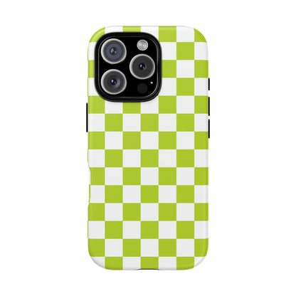 Lively Checker Pattern Phone Case | Tough Cases, Green Checkered Design, Unique Cell Phone Cover, Trendy Accessory, Gift Idea