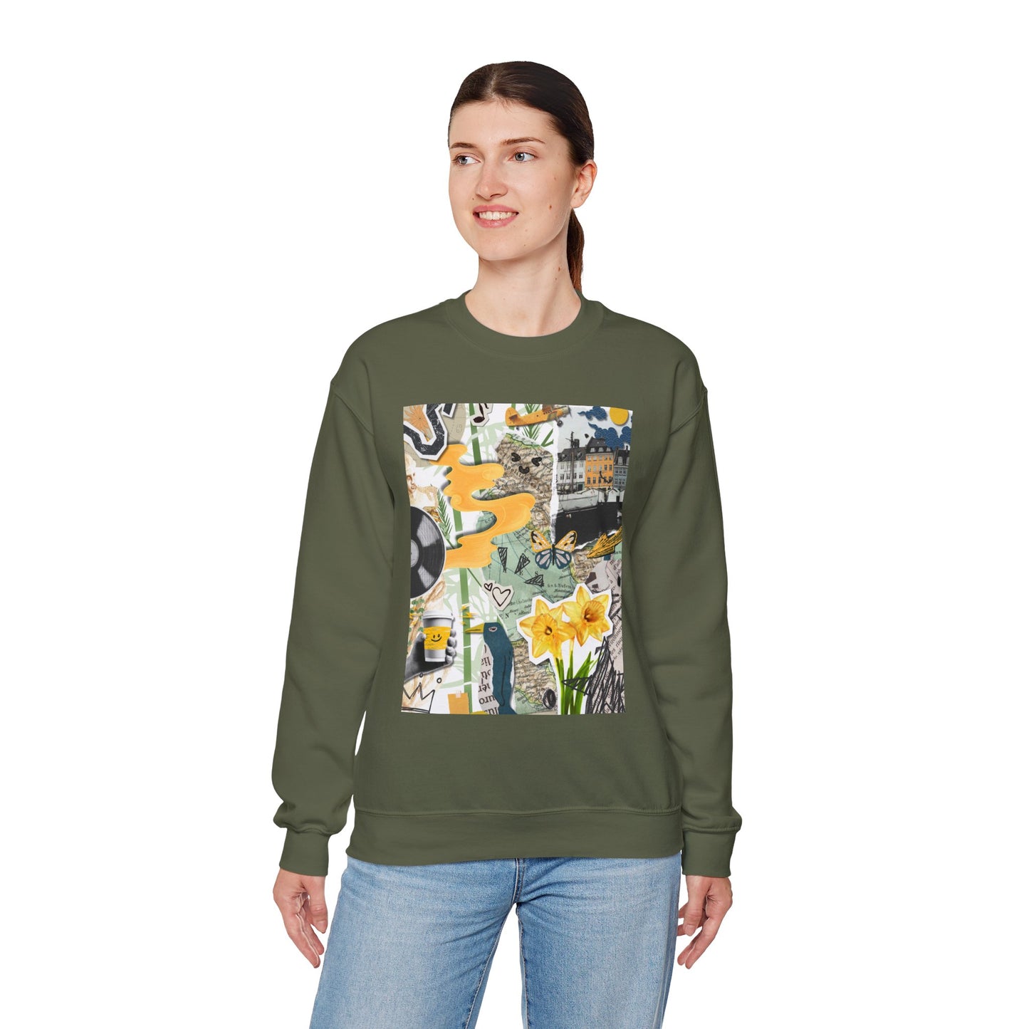 Vibrant Art Sweatshirt for Creatives, Cozy Fall Layering, Gift for Artists, Unique Graphic Pullovers, Casual Everyday Wear, Abstract, Vintage, Collage, Crewneck, Cool Hoodies