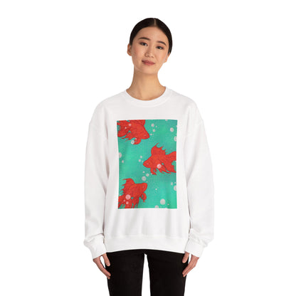 Colorful Fish Graphic Crewneck Sweatshirt, Cozy Unisex Sweater, Fun Graphic Top, Ideal Gift for Fish Lovers, Casual Everyday Wear, Comfy Goldfish Crewneck