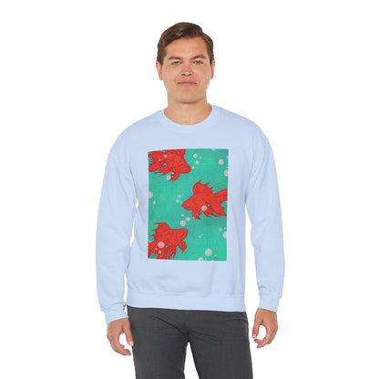 Colorful Fish Graphic Crewneck Sweatshirt, Cozy Unisex Sweater, Fun Graphic Top, Ideal Gift for Fish Lovers, Casual Everyday Wear, Comfy Goldfish Crewneck