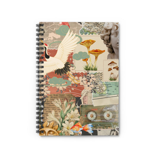 Vintage-Inspired Spiral Notebook - Ruled Line, Journal for Artists, Creative Planner, Scrapbooking, Gift for Writers, Floral Stationery, Retro Collage, Artsy Notebook