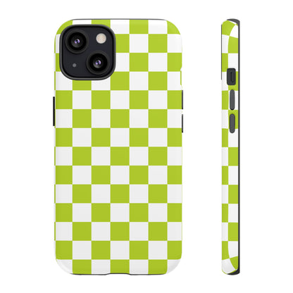 Lively Checker Pattern Phone Case | Tough Cases, Green Checkered Design, Unique Cell Phone Cover, Trendy Accessory, Gift Idea