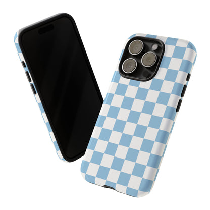 Blue Checkered Phone Case, Tough Phone Cover, Stylish Mobile Protector, Unique Gift for Him/Her, Trendy Accessories for Holidays