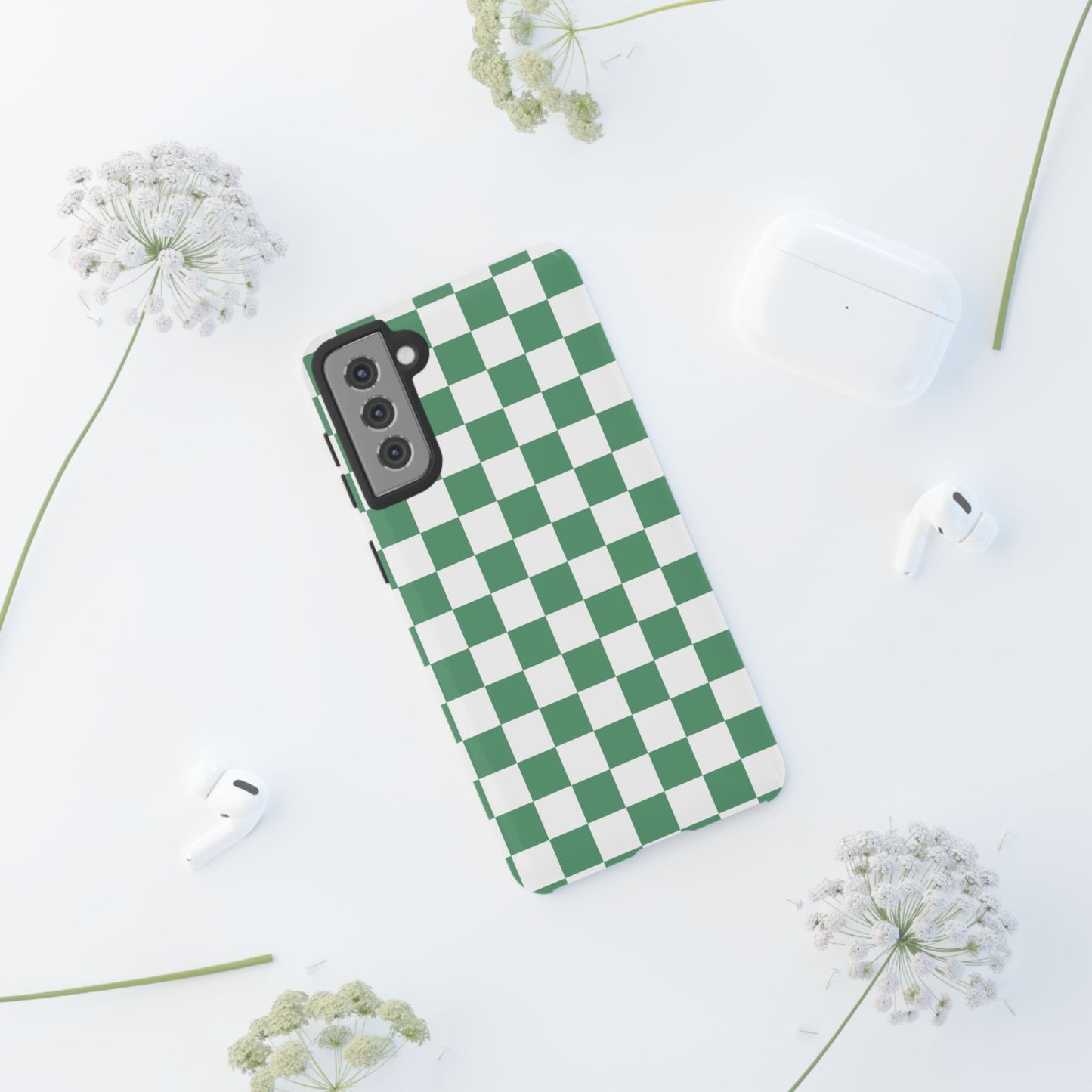 Stylish Phone Case - Green Checker Print, Trendy Phone Cover, Unique Gift, Modern Accessories, Eco-Friendly Case