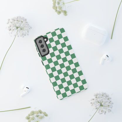 Stylish Phone Case - Green Checker Print, Trendy Phone Cover, Unique Gift, Modern Accessories, Eco-Friendly Case
