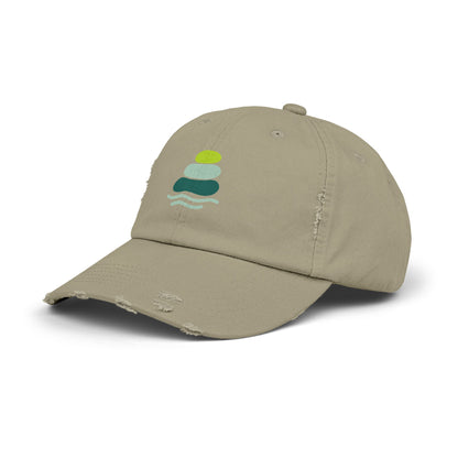 Relaxed Unisex Distressed Cap with Peaceful Stone Design, Casual Hat for Nature Lovers, Summer Accessory, Gift for Her/Him, Outdoor Wear, Serene, Mindfulness Gifts