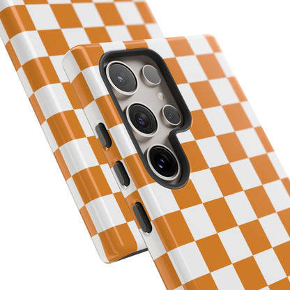 Orange Checkerboard Phone Case, Stylish Tough Cases for Protection, Gift for Friends, Trendy Cell Phone Accessories, Statement Tech Gear