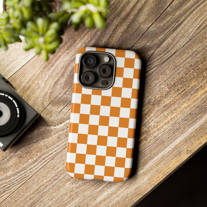 Orange Checkerboard Phone Case, Stylish Tough Cases for Protection, Gift for Friends, Trendy Cell Phone Accessories, Statement Tech Gear