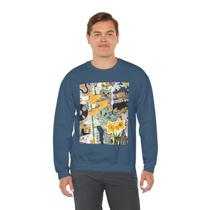 Vibrant Art Sweatshirt for Creatives, Cozy Fall Layering, Gift for Artists, Unique Graphic Pullovers, Casual Everyday Wear, Abstract, Vintage, Collage, Crewneck, Cool Hoodies