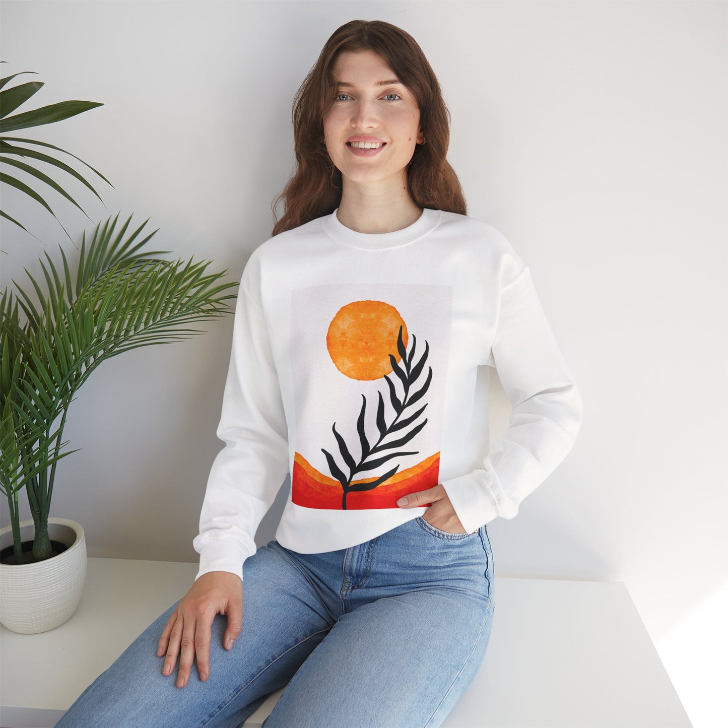 Bohemian Sun & Leaf Crewneck Sweatshirt, Cozy Unisex Sweatshirt, Nature-Inspired Apparel, Fall Fashion, Gift for Nature Lovers