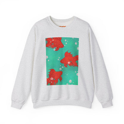 Colorful Fish Graphic Crewneck Sweatshirt, Cozy Unisex Sweater, Fun Graphic Top, Ideal Gift for Fish Lovers, Casual Everyday Wear, Comfy Goldfish Crewneck