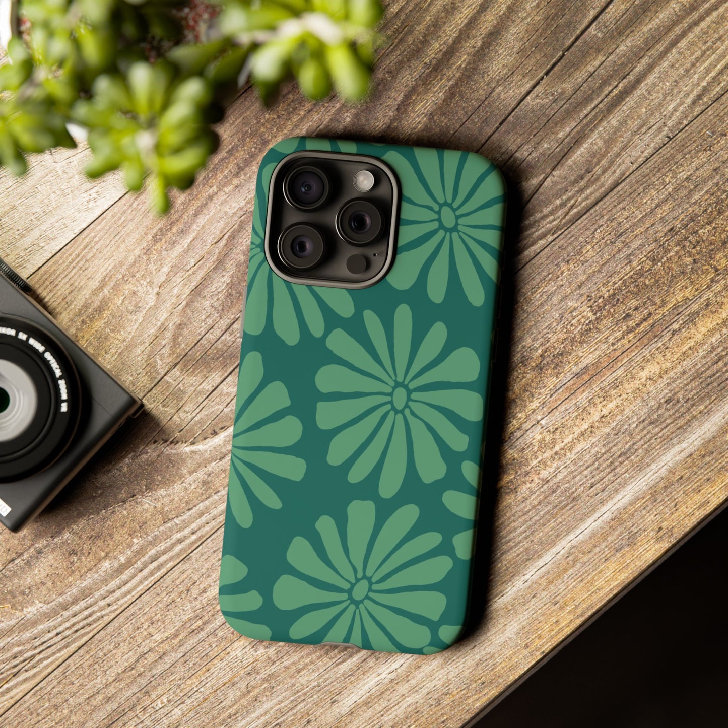 Stylish iPhone Case, Floral Phone Cover, Tough Phone Cases, Green Daisy Design, Unique Gift for Her, Spring Accessories