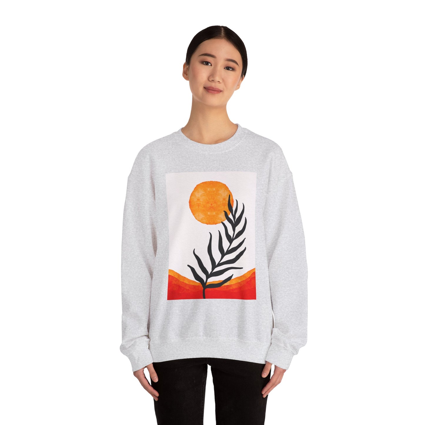 Bohemian Sun & Leaf Crewneck Sweatshirt, Cozy Unisex Sweatshirt, Nature-Inspired Apparel, Fall Fashion, Gift for Nature Lovers