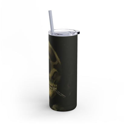 Gothic Skull Tumbler, 20oz | Unique Matte Travel Cup | Halloween Decor | Day of the Dead | Edgy Gifts for Skull Lovers, Reusable Drinkware | Van Gogh's Skeleton with Burning Cigarette Reimagined, Abstract Modern Twist Art