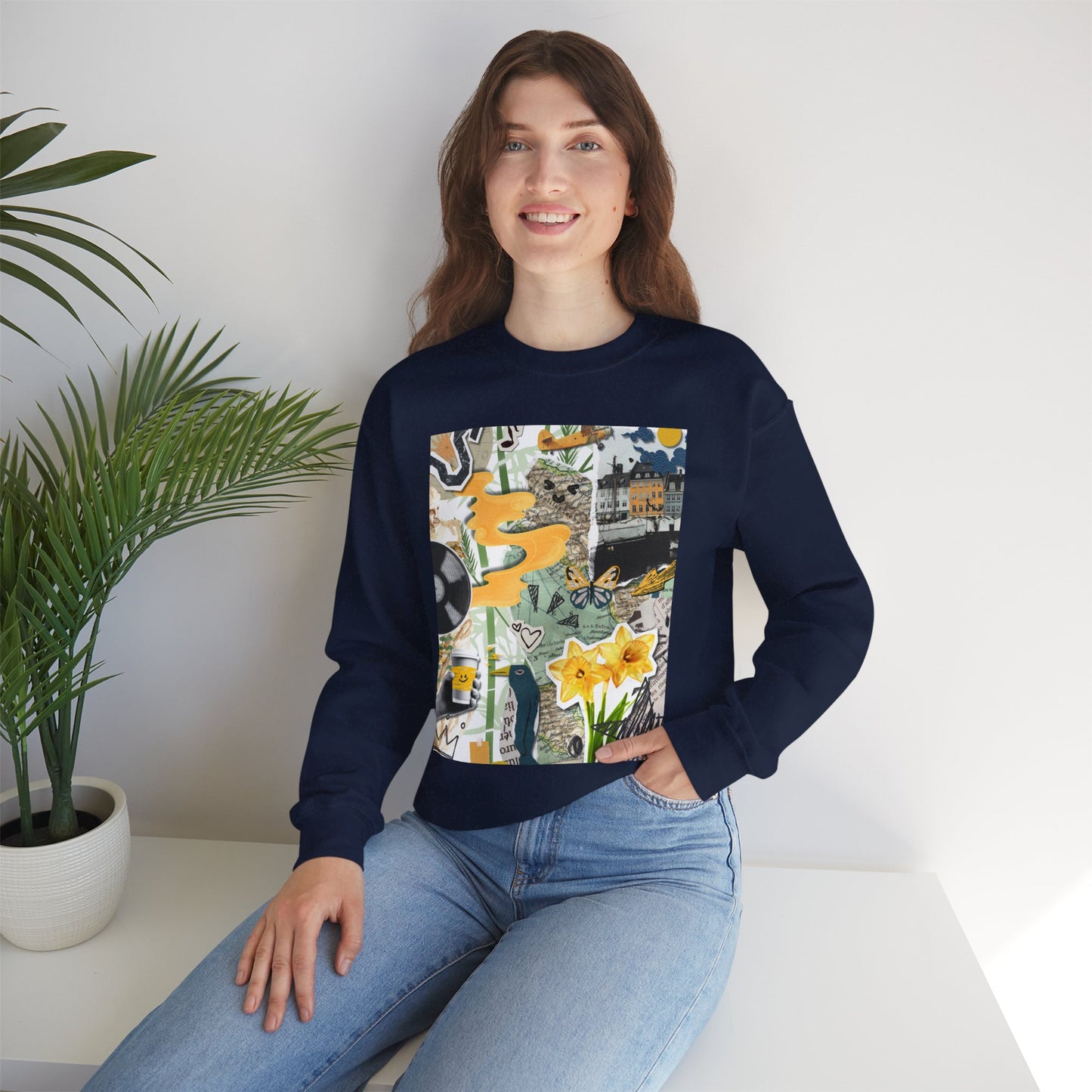 Vibrant Art Sweatshirt for Creatives, Cozy Fall Layering, Gift for Artists, Unique Graphic Pullovers, Casual Everyday Wear, Abstract, Vintage, Collage, Crewneck, Cool Hoodies