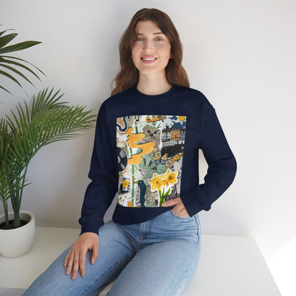 Vibrant Art Sweatshirt for Creatives, Cozy Fall Layering, Gift for Artists, Unique Graphic Pullovers, Casual Everyday Wear, Abstract, Vintage, Collage, Crewneck, Cool Hoodies