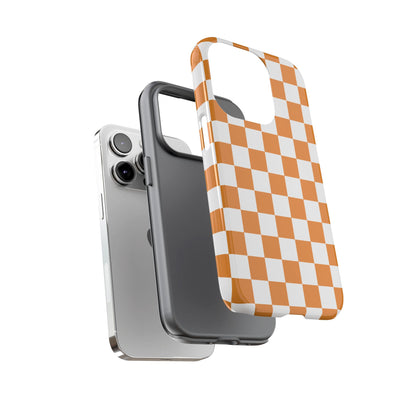 Orange Checkerboard Phone Case, Stylish Tough Cases for Protection, Gift for Friends, Trendy Cell Phone Accessories, Statement Tech Gear