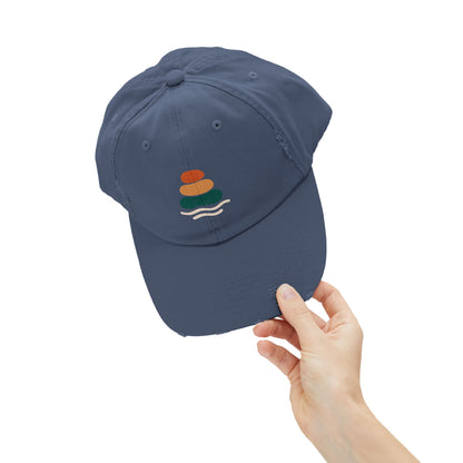 Unisex Distressed Cap with Peaceful Stones Design, Relaxed Vibe, Perfect for Casual Wear, Outdoor Adventures, Gifts for Friends, Beach Wear, Mindfulness Gifts, Serene Crewneck Sweatshirt