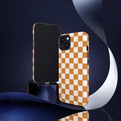 Orange Checkerboard Phone Case, Stylish Tough Cases for Protection, Gift for Friends, Trendy Cell Phone Accessories, Statement Tech Gear