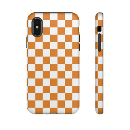 Orange Checkerboard Phone Case, Stylish Tough Cases for Protection, Gift for Friends, Trendy Cell Phone Accessories, Statement Tech Gear