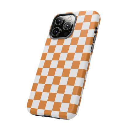 Orange Checkerboard Phone Case, Stylish Tough Cases for Protection, Gift for Friends, Trendy Cell Phone Accessories, Statement Tech Gear