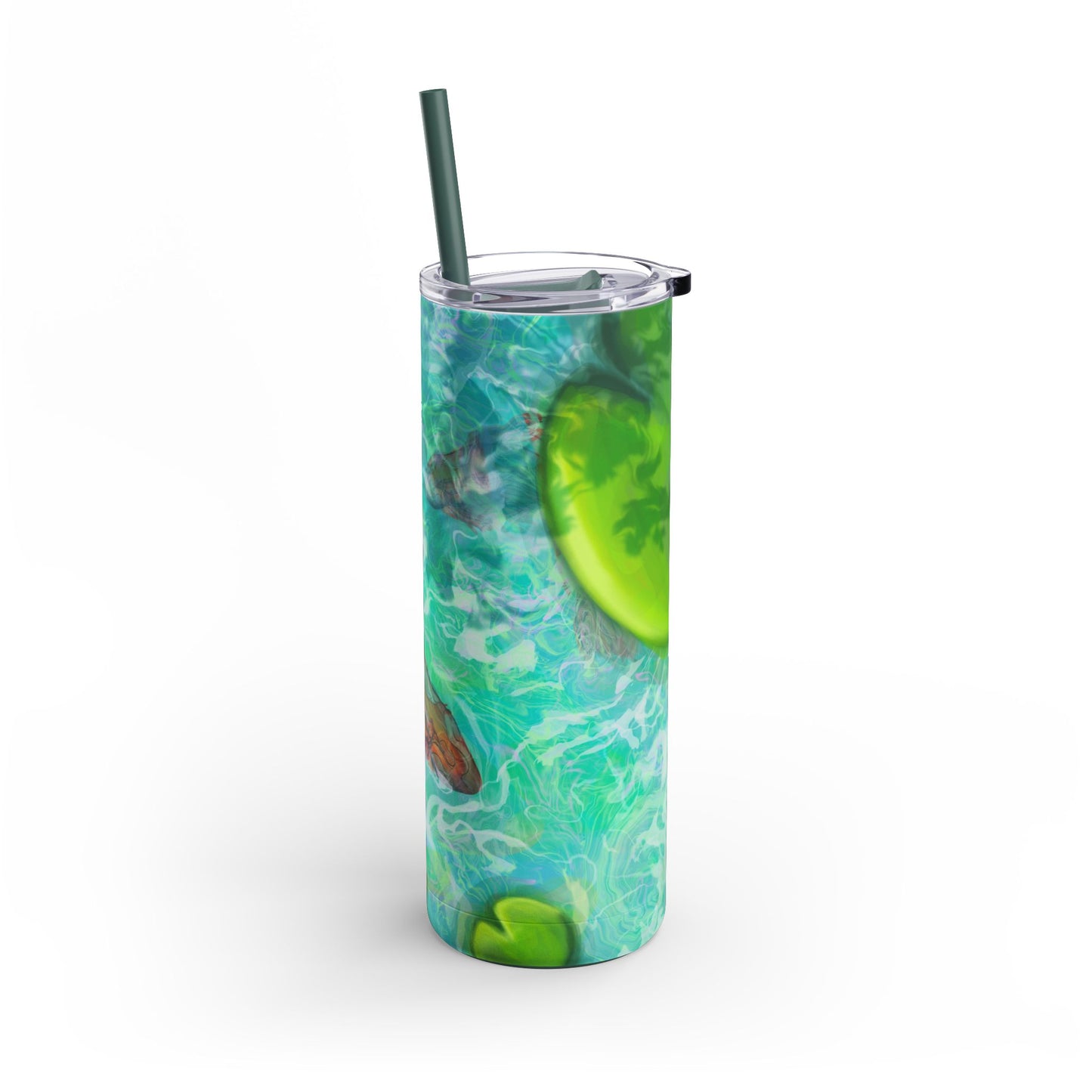 Skinny Tumbler with Abstract Water Design, Eco-Friendly Drinkware, Cool Gift for Her, Summer Vibes, Home & Office Decor, Lily Pads, Fish Pond