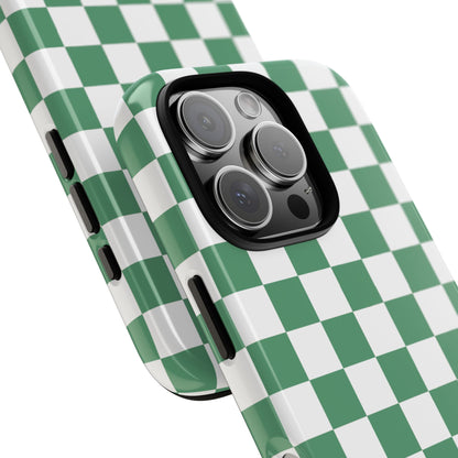 Stylish Phone Case - Green Checker Print, Trendy Phone Cover, Unique Gift, Modern Accessories, Eco-Friendly Case