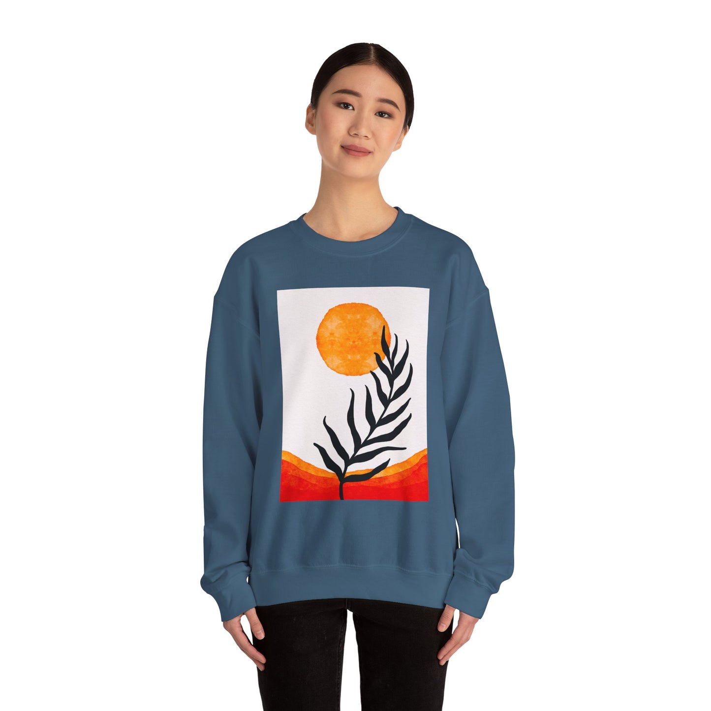 Bohemian Sun & Leaf Crewneck Sweatshirt, Cozy Unisex Sweatshirt, Nature-Inspired Apparel, Fall Fashion, Gift for Nature Lovers