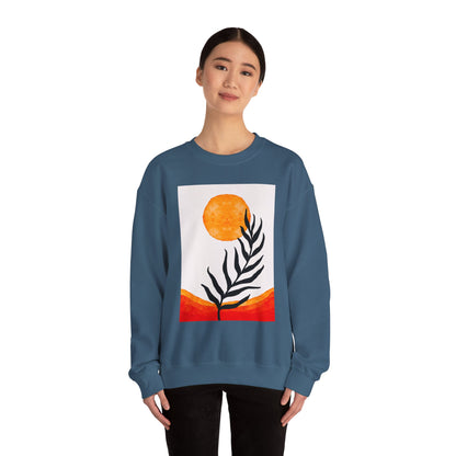 Bohemian Sun & Leaf Crewneck Sweatshirt, Cozy Unisex Sweatshirt, Nature-Inspired Apparel, Fall Fashion, Gift for Nature Lovers