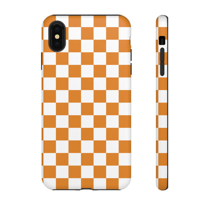 Orange Checkerboard Phone Case, Stylish Tough Cases for Protection, Gift for Friends, Trendy Cell Phone Accessories, Statement Tech Gear