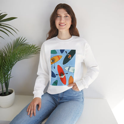 Colorful Kayak Print Crewneck Sweatshirt, Cozy Unisex Pullover, Perfect for Outdoor Lovers, Kayaking Gift, Summer Vibes, Artsy Crewneck, Comfy Pullover, Funky, Quirky Art