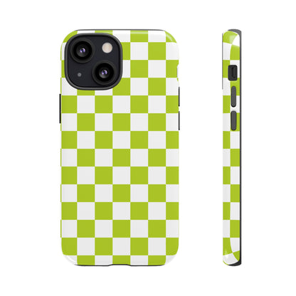 Lively Checker Pattern Phone Case | Tough Cases, Green Checkered Design, Unique Cell Phone Cover, Trendy Accessory, Gift Idea