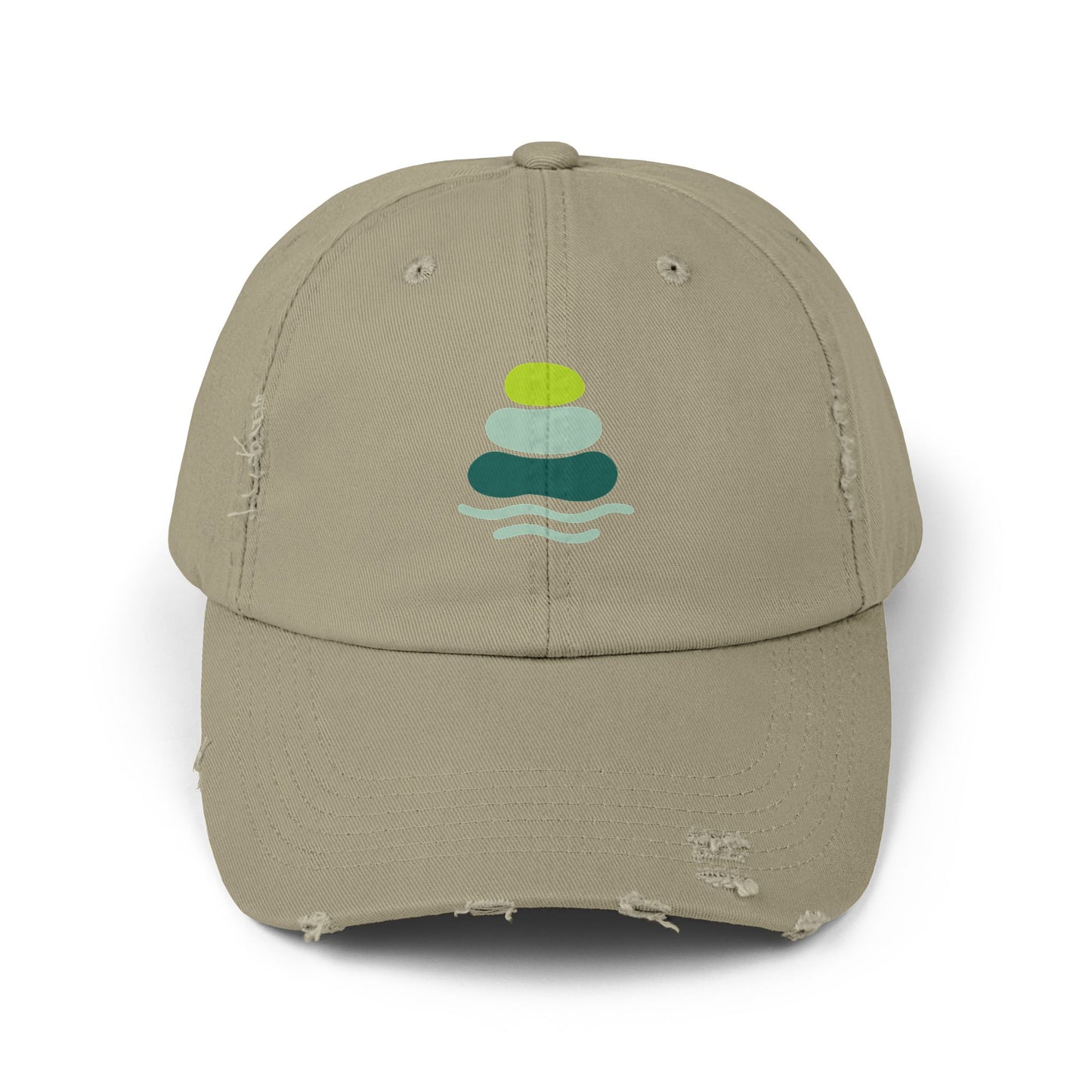 Relaxed Unisex Distressed Cap with Peaceful Stone Design, Casual Hat for Nature Lovers, Summer Accessory, Gift for Her/Him, Outdoor Wear, Serene, Mindfulness Gifts
