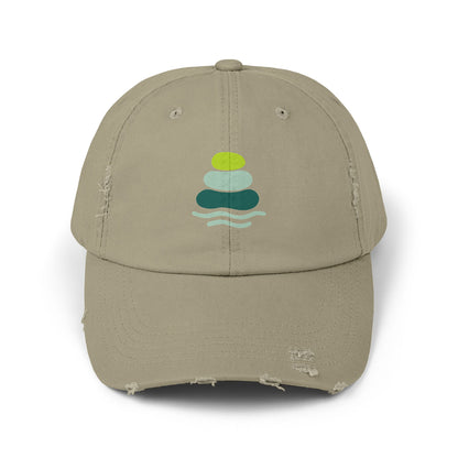 Relaxed Unisex Distressed Cap with Peaceful Stone Design, Casual Hat for Nature Lovers, Summer Accessory, Gift for Her/Him, Outdoor Wear, Serene, Mindfulness Gifts