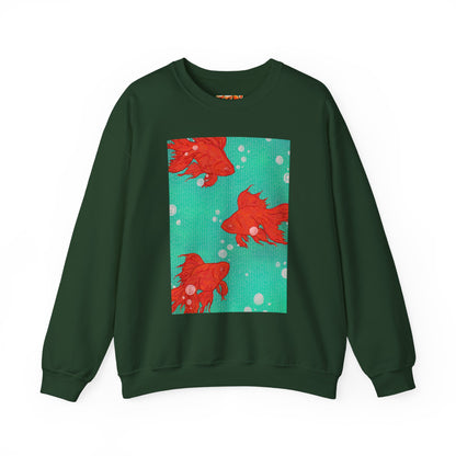 Colorful Fish Graphic Crewneck Sweatshirt, Cozy Unisex Sweater, Fun Graphic Top, Ideal Gift for Fish Lovers, Casual Everyday Wear, Comfy Goldfish Crewneck