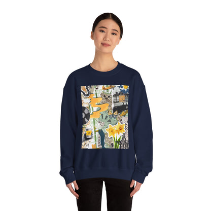 Vibrant Art Sweatshirt for Creatives, Cozy Fall Layering, Gift for Artists, Unique Graphic Pullovers, Casual Everyday Wear, Abstract, Vintage, Collage, Crewneck, Cool Hoodies
