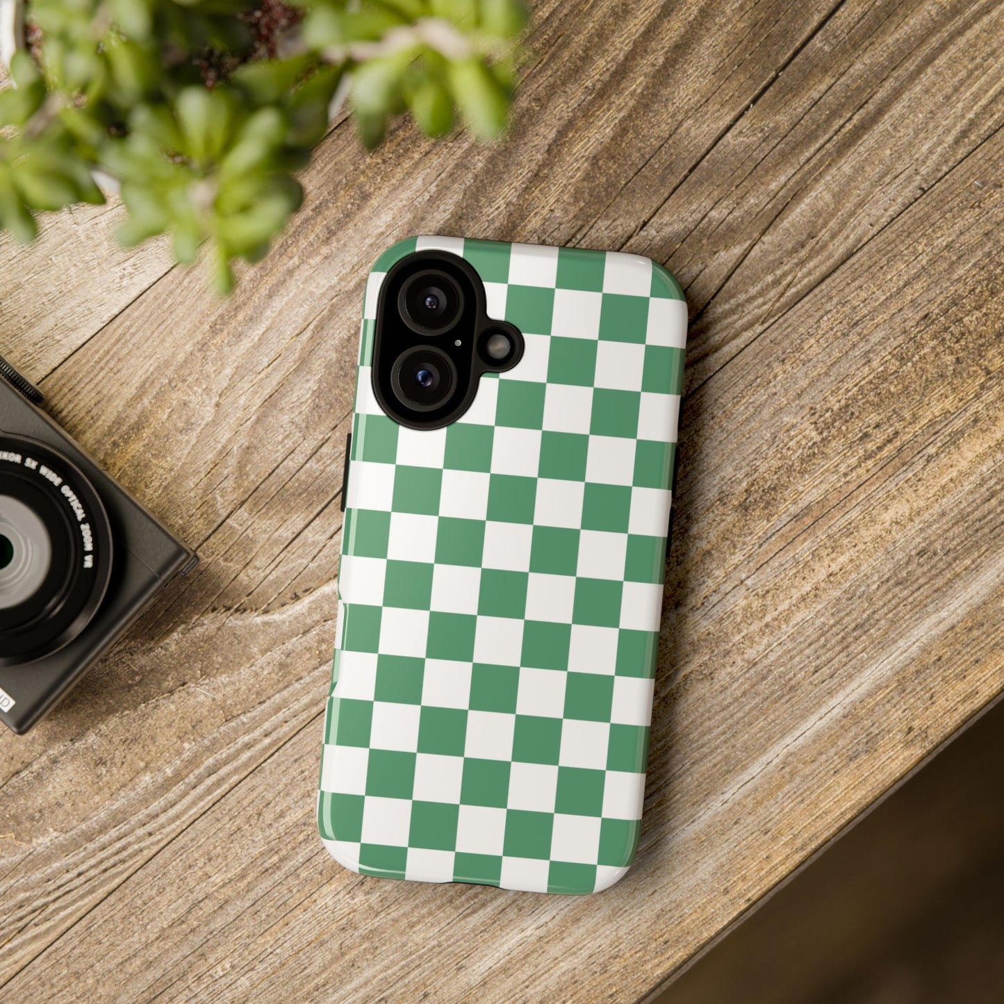 Stylish Phone Case - Green Checker Print, Trendy Phone Cover, Unique Gift, Modern Accessories, Eco-Friendly Case