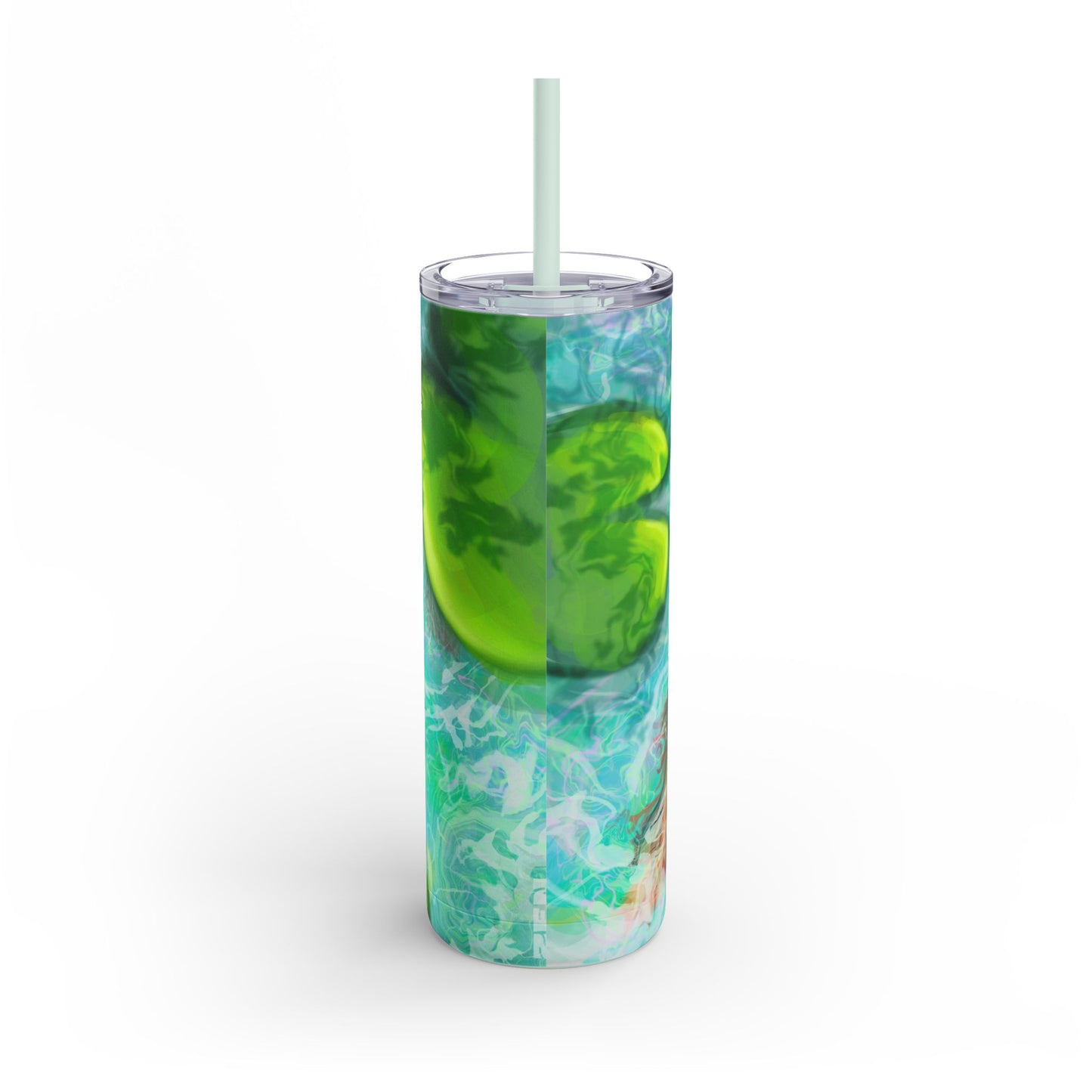 Skinny Tumbler with Abstract Water Design, Eco-Friendly Drinkware, Cool Gift for Her, Summer Vibes, Home & Office Decor, Lily Pads, Fish Pond