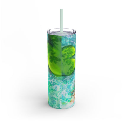 Skinny Tumbler with Abstract Water Design, Eco-Friendly Drinkware, Cool Gift for Her, Summer Vibes, Home & Office Decor, Lily Pads, Fish Pond