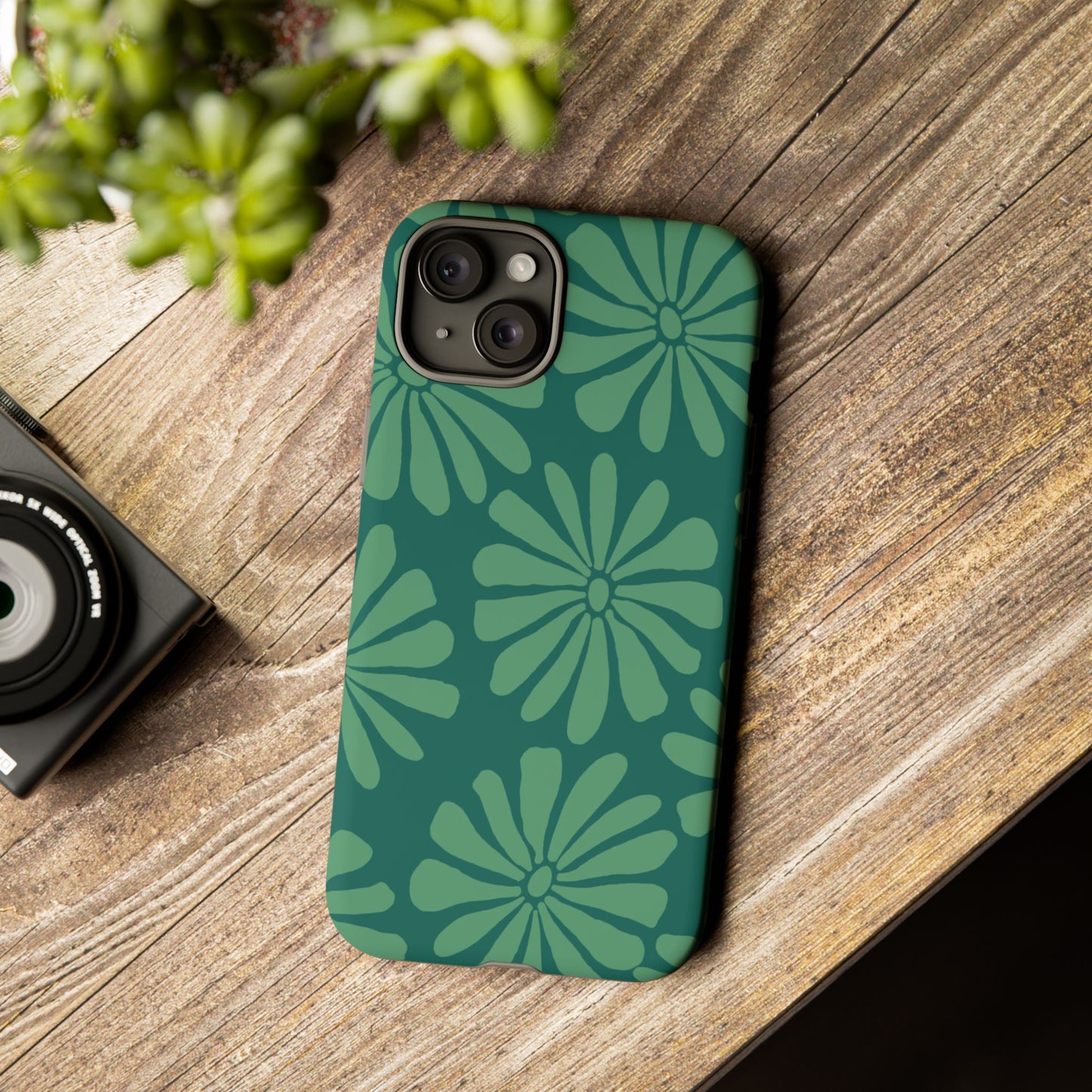 Stylish iPhone Case, Floral Phone Cover, Tough Phone Cases, Green Daisy Design, Unique Gift for Her, Spring Accessories