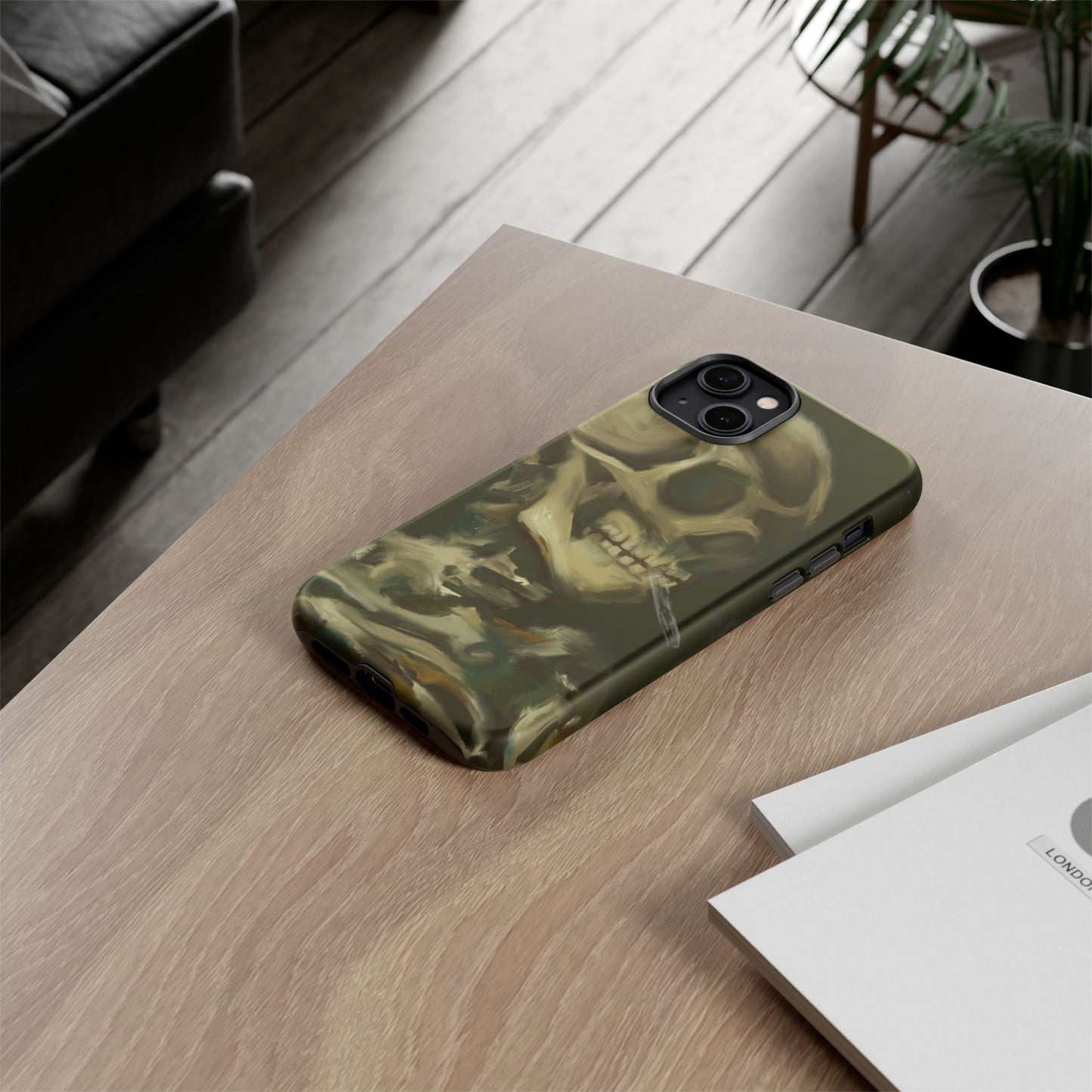Skull Phone Case - Tough Cases, Macabre Style, Unique Accessories, Perfect for Halloween, Gothic Decor, Edgy Gift Idea | Van Gogh Reimagined, Abstract Twist on  Van Gogh's Skeleton with Burning Cigarette