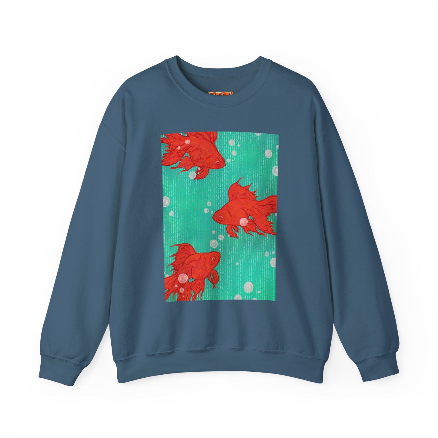Colorful Fish Graphic Crewneck Sweatshirt, Cozy Unisex Sweater, Fun Graphic Top, Ideal Gift for Fish Lovers, Casual Everyday Wear, Comfy Goldfish Crewneck