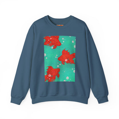 Colorful Fish Graphic Crewneck Sweatshirt, Cozy Unisex Sweater, Fun Graphic Top, Ideal Gift for Fish Lovers, Casual Everyday Wear, Comfy Goldfish Crewneck