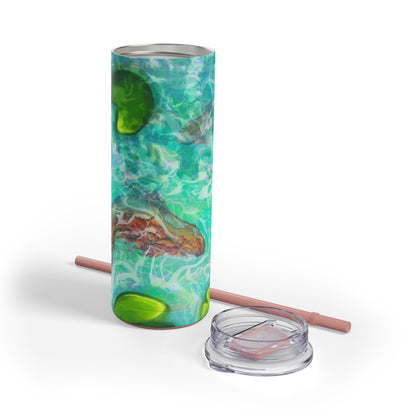 Skinny Tumbler with Abstract Water Design, Eco-Friendly Drinkware, Cool Gift for Her, Summer Vibes, Home & Office Decor, Lily Pads, Fish Pond