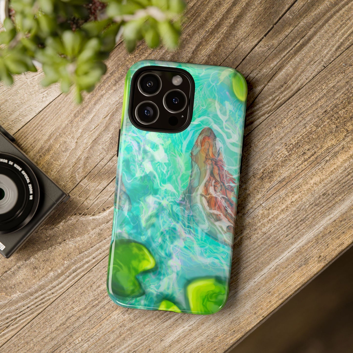 Watercolor Phone Case, Nature Lover Gift, Tough Phone Cover, Phone Accessory, Unique Design for Spring/Summer, Lily Pad, Fish Pond