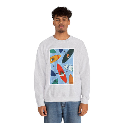 Colorful Kayak Print Crewneck Sweatshirt, Cozy Unisex Pullover, Perfect for Outdoor Lovers, Kayaking Gift, Summer Vibes, Artsy Crewneck, Comfy Pullover, Funky, Quirky Art