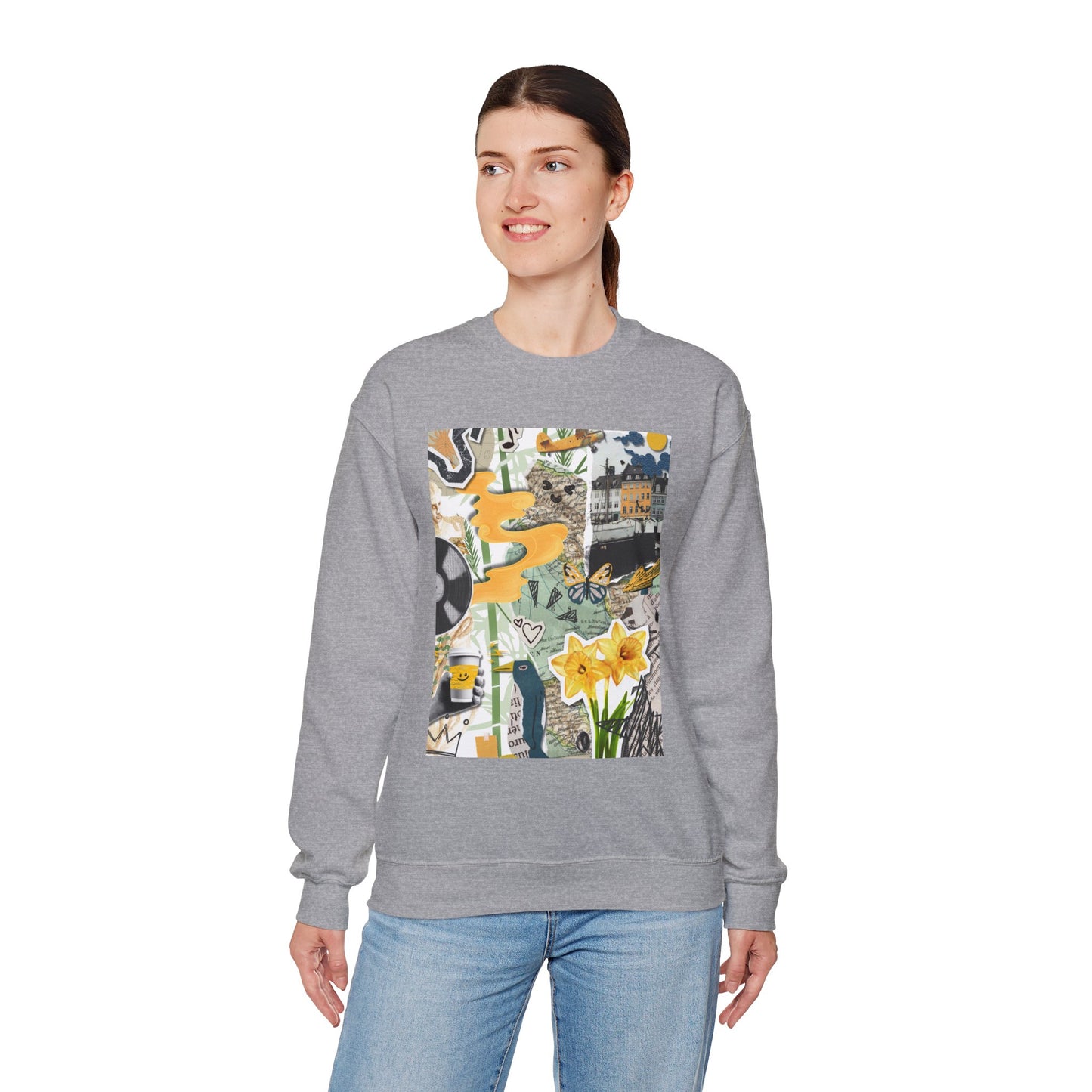 Vibrant Art Sweatshirt for Creatives, Cozy Fall Layering, Gift for Artists, Unique Graphic Pullovers, Casual Everyday Wear, Abstract, Vintage, Collage, Crewneck, Cool Hoodies