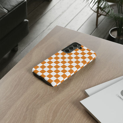 Orange Checkerboard Phone Case, Stylish Tough Cases for Protection, Gift for Friends, Trendy Cell Phone Accessories, Statement Tech Gear