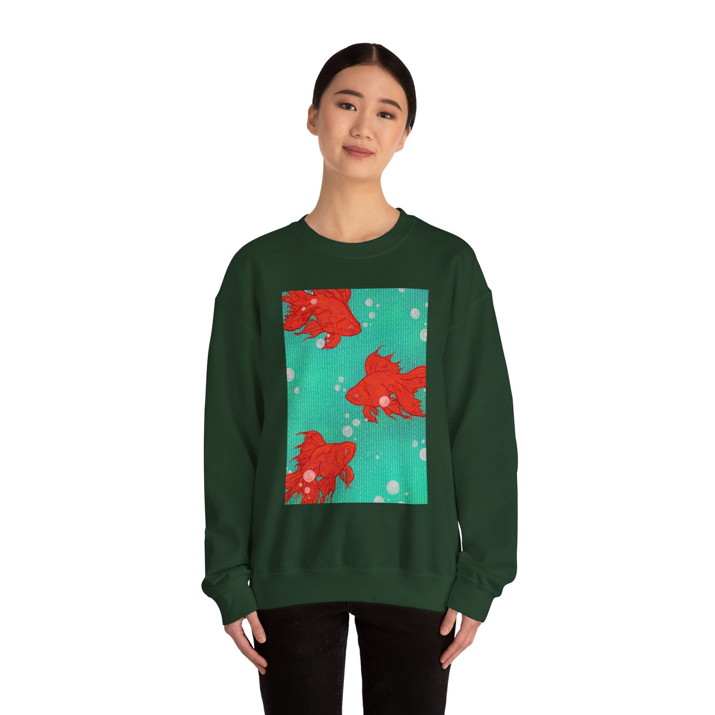 Colorful Fish Graphic Crewneck Sweatshirt, Cozy Unisex Sweater, Fun Graphic Top, Ideal Gift for Fish Lovers, Casual Everyday Wear, Comfy Goldfish Crewneck