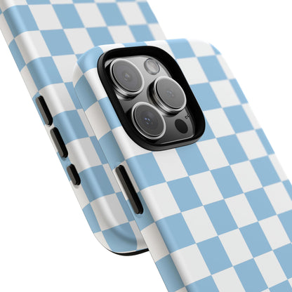 Blue Checkered Phone Case, Tough Phone Cover, Stylish Mobile Protector, Unique Gift for Him/Her, Trendy Accessories for Holidays